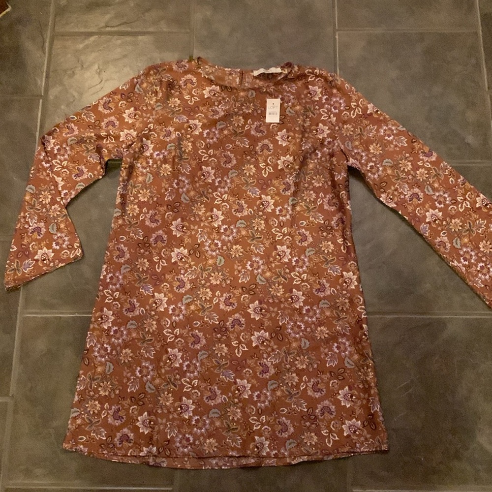 LOFT Floral Long Bell Sleeve Dress Size 12 Knee Length NWT
